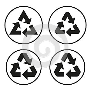 Recycling symbols set. Environmental care icons. Waste management emblems. Four variations. Vector illustration. EPS 10.