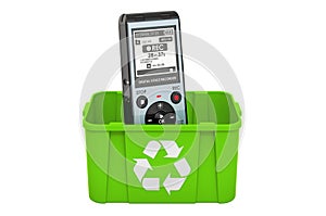 Recycling trashcan with digital voice recorder, 3D rendering
