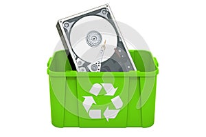 Recycling trashcan with HDD, 3D rendering