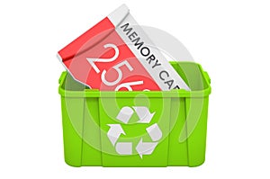 Recycling trashcan with memory card. 3D rendering