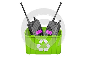 Recycling trashcan with radio transceivers, 3D rendering photo