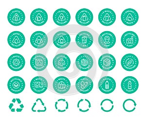 Recycling vector icon logo badge collection