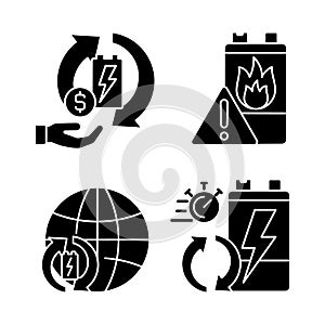 Recycling world industry black glyph icons set on white space