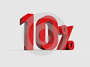 Red 10% Percent Discount 3d Sign on White Background