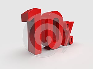 Red 10% Percent Discount 3d Sign on White Background