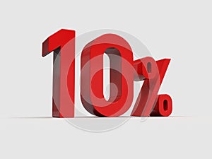 Red 10% Percent Discount 3d Sign on White Background