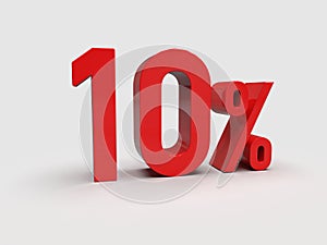 Red 10% Percent Discount 3d Sign on White Background