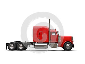 Red 18 wheeler truck - no trailer - side view