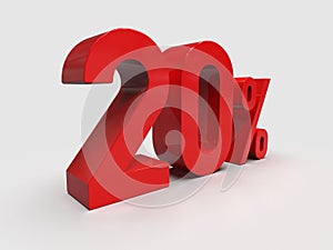 Red 20% Percent Discount 3d Sign on Light Background