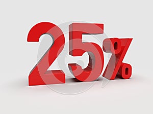 Red 25% Percent Discount 3d Sign on White Background