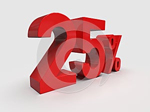 Red 25% Percent Discount 3d Sign on White Background