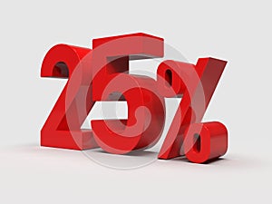 Red 25% Percent Discount 3d Sign on White Background