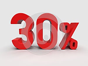 Red 30% Percent Discount 3d Sign on Light Background