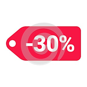 red 30 percent discount label on white background