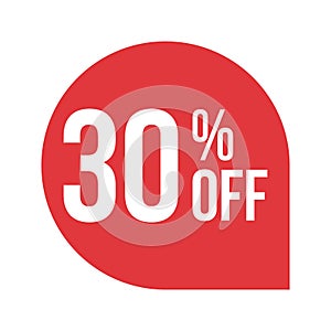 red 30 percent discount label on white background