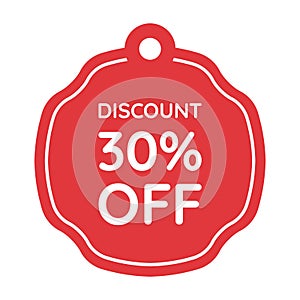 red 30 percent discount label on white background