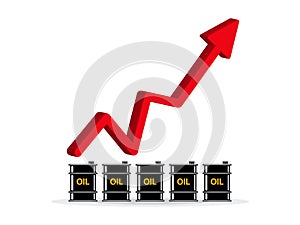 Red 3d Arrow Gasoline Fuel Gas Petrol Oil Stock Value Market Demand Price Hike. Rise Increase Up Skyrocket With Graph Chart.