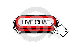 Red 3D button with the inscription Live Chat, isolated on a white background. Mouse cursor. Linear design. Vector