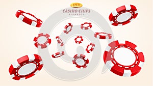 Red 3d casino chips or flying realistic tokens