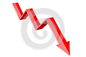 Red 3d down arrow. Financial graph