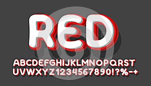 Red 3d font. English alphabet and numbers sign. Vector illustration