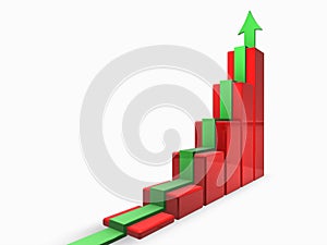 Red 3d graph with green arrow