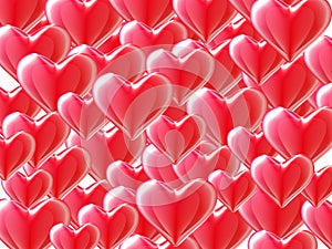 Red 3d hearts background on white.