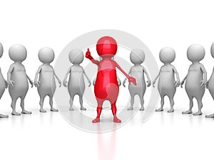 Red 3d Leader Of Large Team Group. Leadership Teamwork Concept