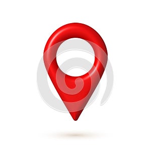 Red 3d map geo pin icon. Web location pointer. 3d realistic vector design element
