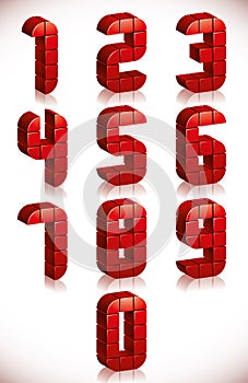 Red 3d numbers set made in digital style.