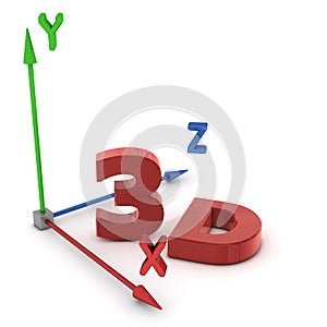 Red 3D and Space Coordinate System XYZ