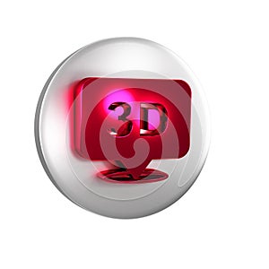 Red 3D word icon isolated on transparent background. Silver circle button.