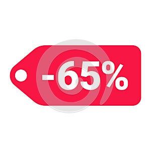 red 65 percent discount label on white background