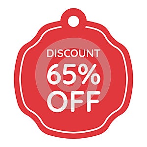 red 65 percent discount label on white background