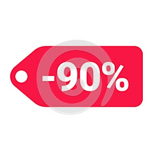 red 90 percent discount label on white background