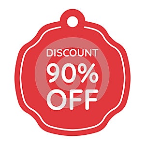 red 90 percent discount label on white background