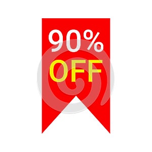 red 90 percent discount label on white background