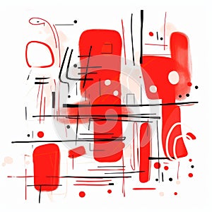 Red Abstract Painting With Colored Cartoon Style And Expressive Calligraphy photo