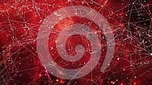 Red abstract background with interconnected lines and dots. Concepts. network, technology, science, data, connection,