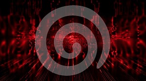 Red abstract binary code elements on a dark screen generative AI