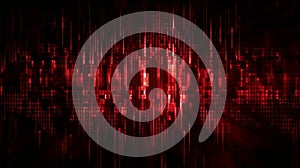 Red abstract binary code elements on screen generative AI