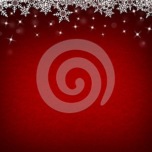 Red Abstract Christmas Winter Background with Snowflakes and Sta