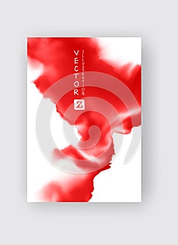 Red abstract design. Ink paint on brochure, Monochrome element isolated on white