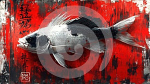 Red Abstract Fish Painting
