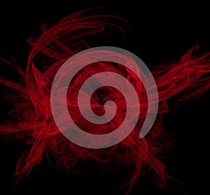 Red abstract fractal on black background. Fantasy fractal texture. Digital art. 3D rendering. Computer generated image