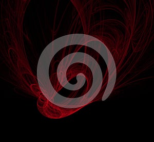 Red abstract fractal on black background. Fantasy fractal texture. Digital art. 3D rendering. Computer generated image