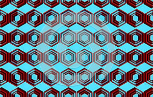 Red abstract hexagon pattern background on blue background
