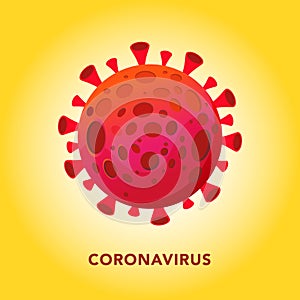 Red abstract icon of bacteria, coronavirus, COVID -19 on a yellow background. isolated object. Worldwide pandemic concept.