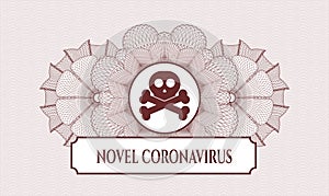 Red abstract linear rosette. Vector Illustration. Detailed with crossbones icon and Novel Coronavirus text inside EPS10