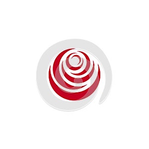 Red abstract rose, vector logo template on white background. Stylish flower illustration, circular shape, arc design